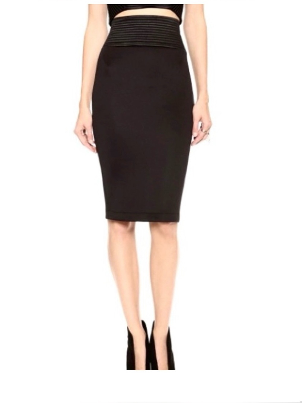 Robert Rodriguez Black Pencil Skirt with Ribbed Waistband